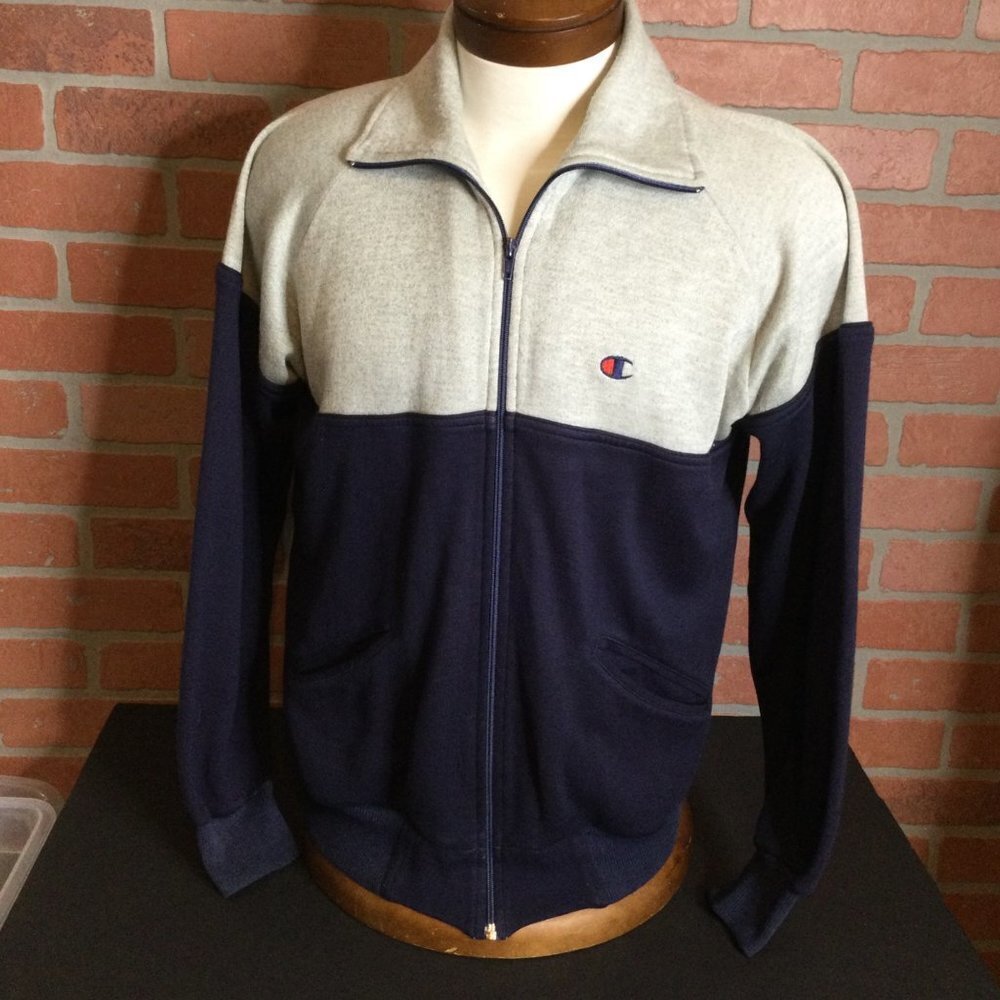 Vintage Champion Men's Full Zip Jacket Long Sleeve Pockets Logo Size Medium
